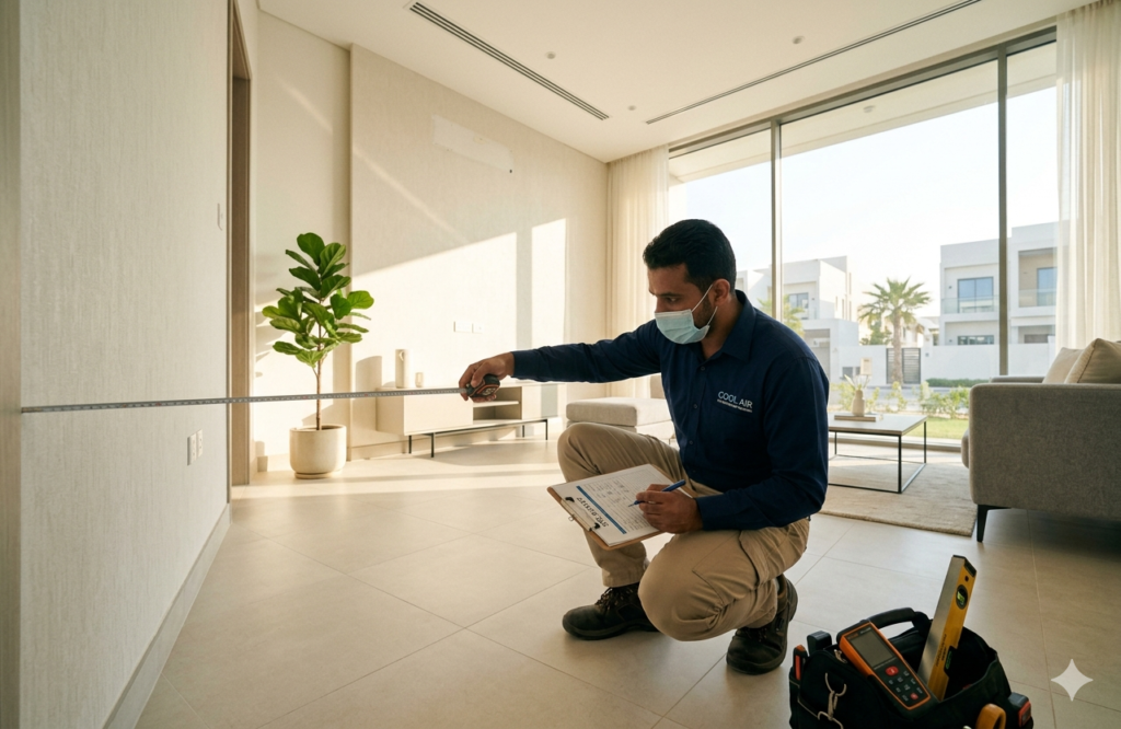 AC contracting services in UAE - professional technician installing air conditioning unit in residential interior