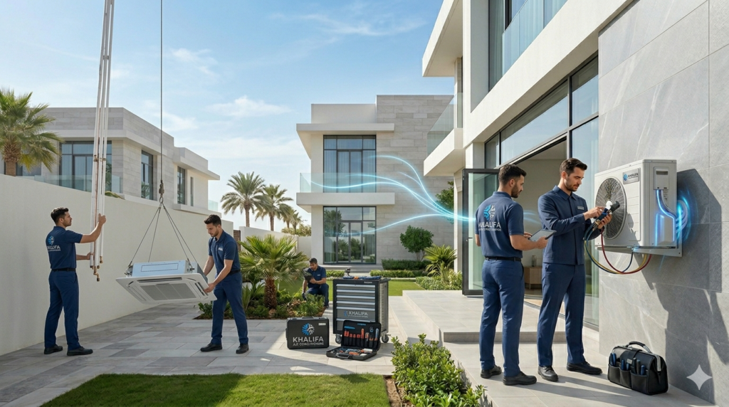 AC contracting services in UAE - professional technician installing air conditioning unit